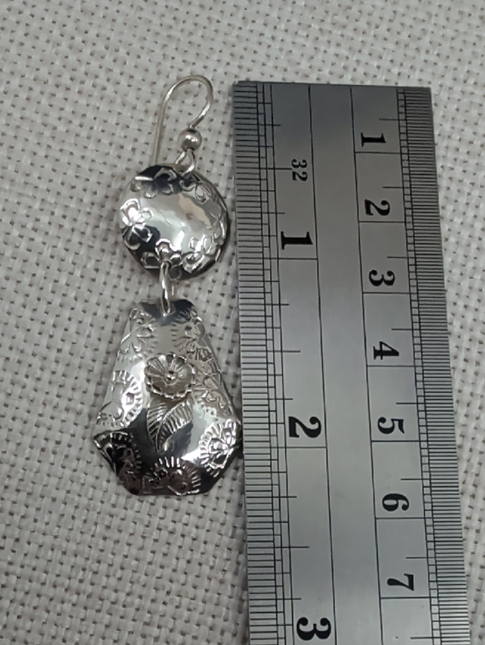Sterling Silver 925 Floral Drop Earrings Florida Keys Artisan BJH Vintage 1990s - Picture 13 of 17